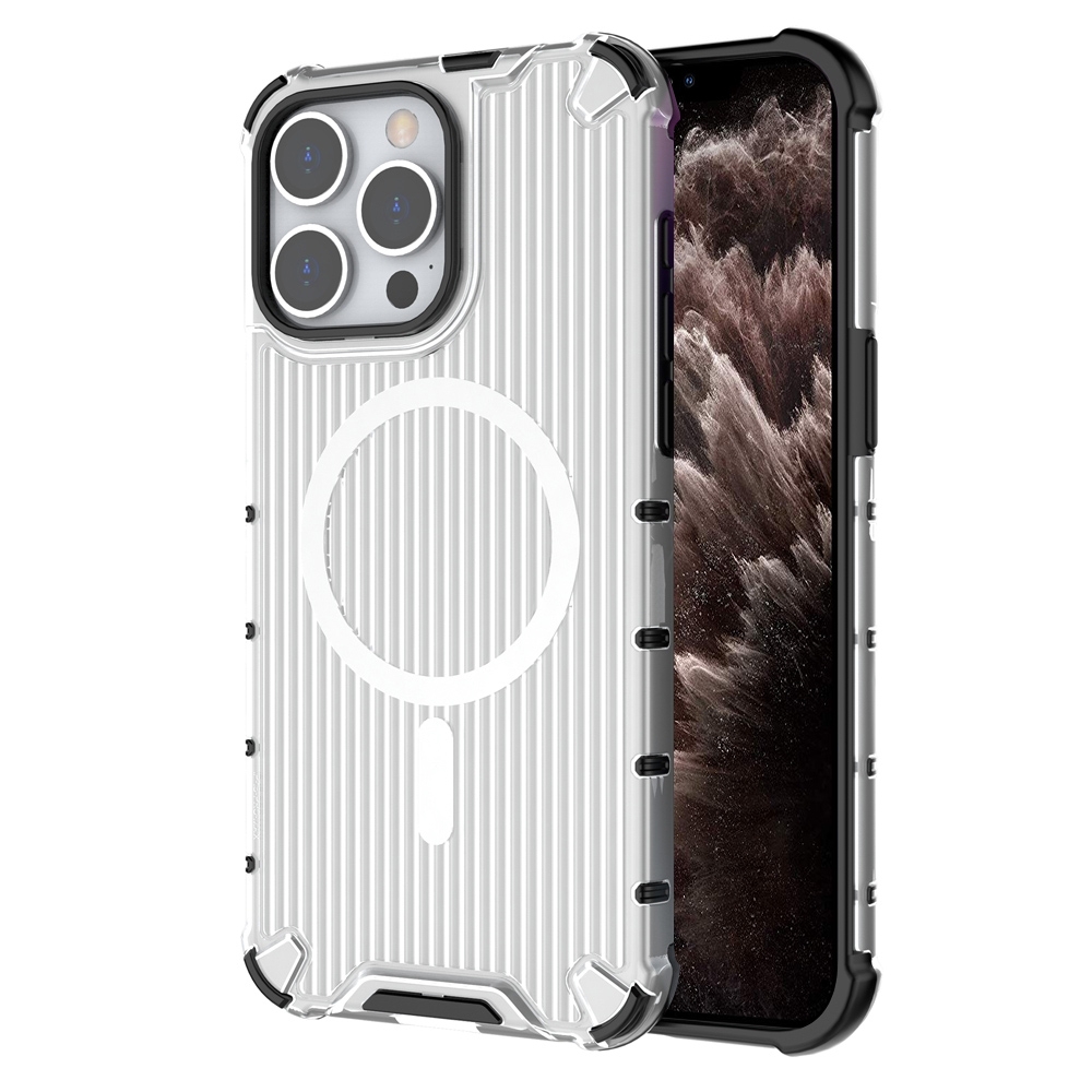 For iPhone 11 Pro Max Grating Airbag Shockproof MagSafe Frosted Phone Case(Transparent) - Shopkiz.com