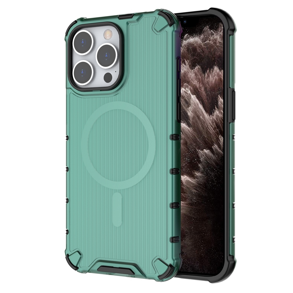 For iPhone 11 Pro Grating Airbag Shockproof MagSafe Frosted Phone Case(Green) - Shopkiz.com