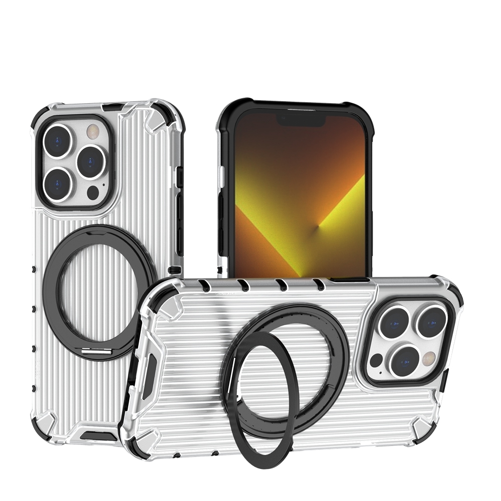 For iPhone 14 Pro Grating 360 Degree Rotating Holder Shockproof Phone Case(Transparent) - Shopkiz.com