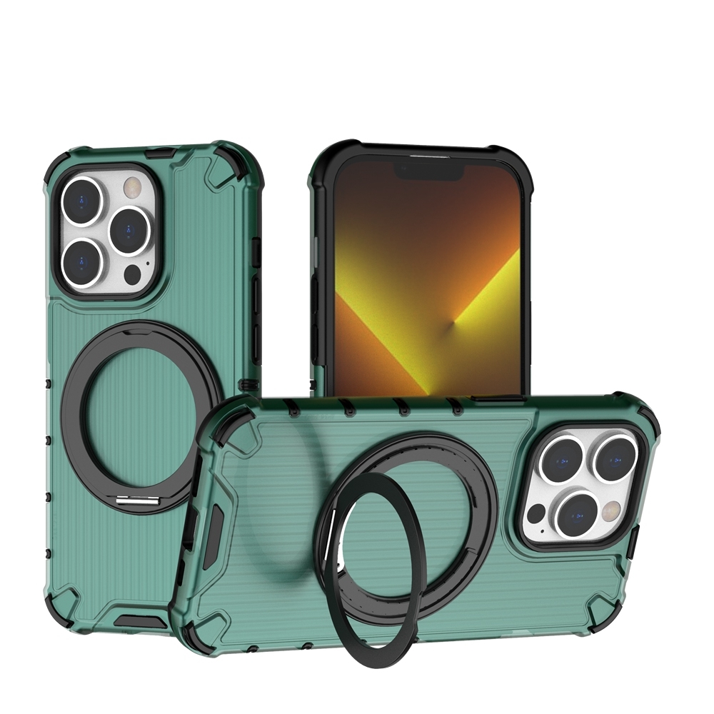 For iPhone 14 Pro Grating 360 Degree Rotating Holder Shockproof Phone Case(Green) - Shopkiz.com