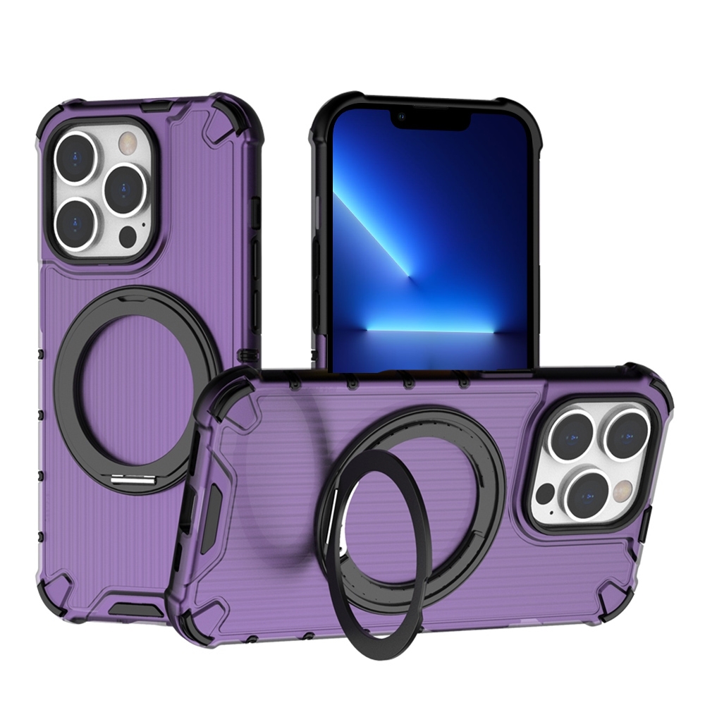 For iPhone 13 Pro Grating 360 Degree Rotating Holder Shockproof Phone Case(Purple) - Shopkiz.com