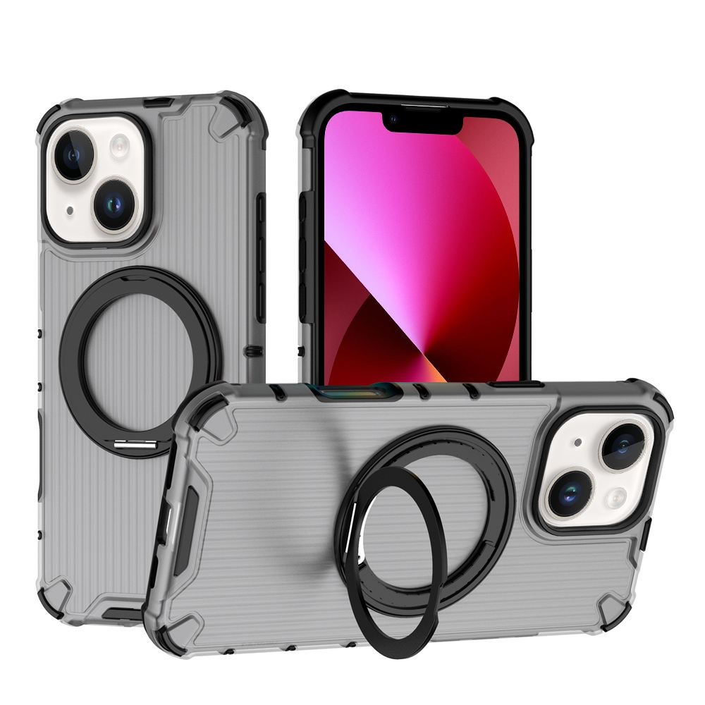 For iPhone 13 Grating 360 Degree Rotating Holder Shockproof Phone Case(Black) - Shopkiz.com