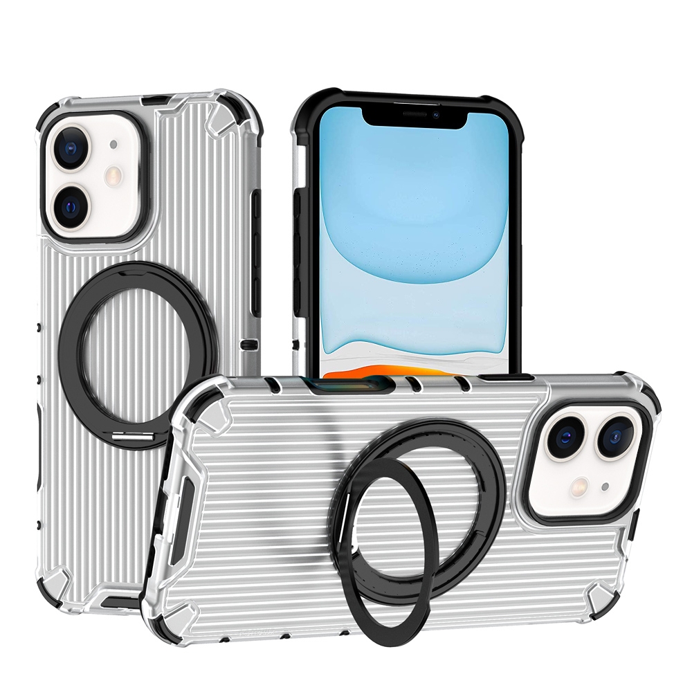 For iPhone 11 Grating 360 Degree Rotating Holder Shockproof Phone Case(Transparent) - Shopkiz.com