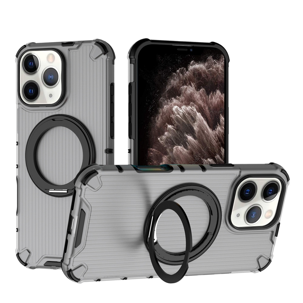 For iPhone 11 Pro Grating 360 Degree Rotating Holder Shockproof Phone Case(Black) - Shopkiz.com