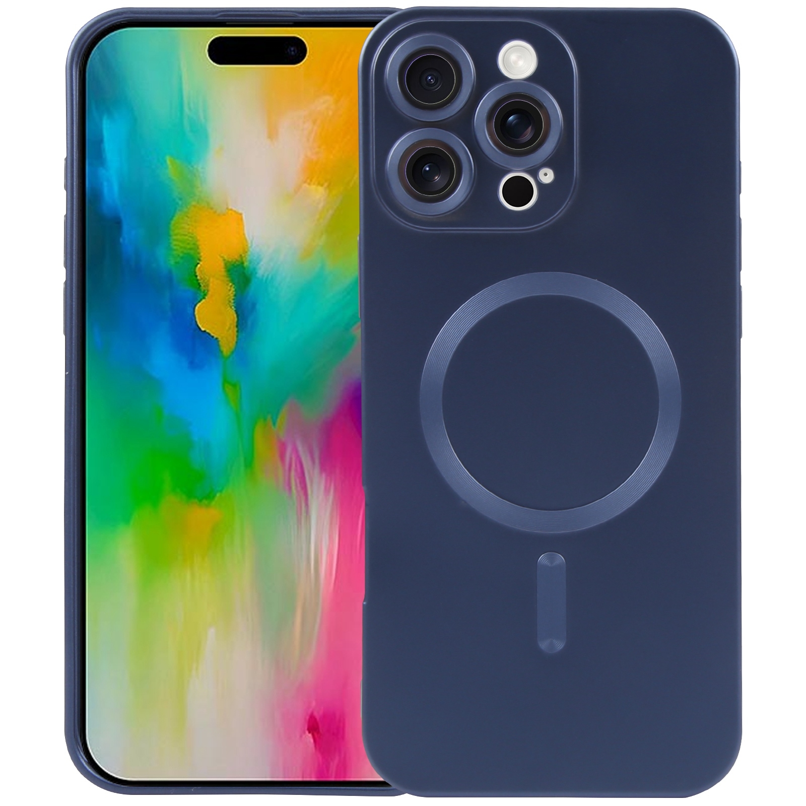 For iPhone 16 Pro Max Liquid TPU Silicone Solid Color MagSafe Phone Case(Dark Blue) - Shopkiz.com
