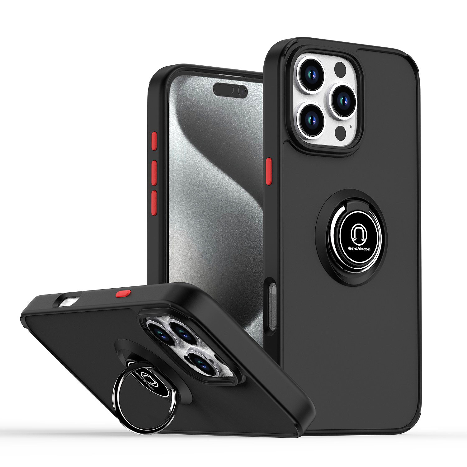 For iPhone 16 Pro Max Q Shadow 1 Series TPU + PC Phone Case with Ring(Black+Red) - Shopkiz.com