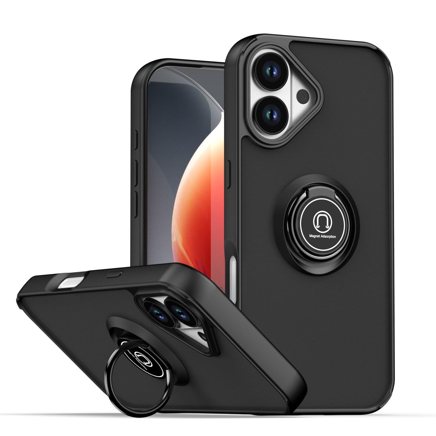 For iPhone 17 Q Shadow 1 Series TPU + PC Phone Case with Ring(Black+Black) - Shopkiz.com