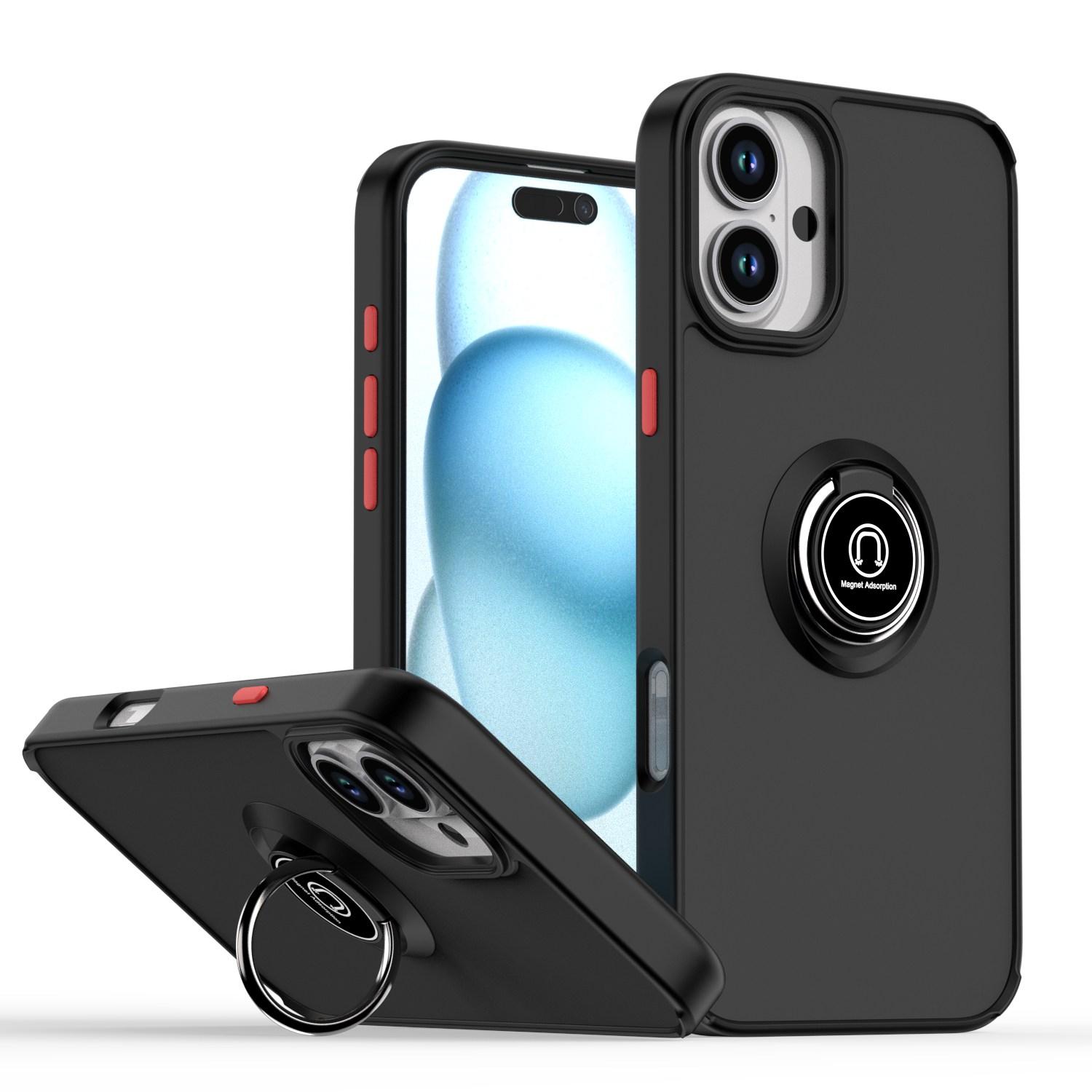 For iPhone 16 Plus Q Shadow 1 Series TPU + PC Phone Case with Ring(Black+Red) - Shopkiz.com
