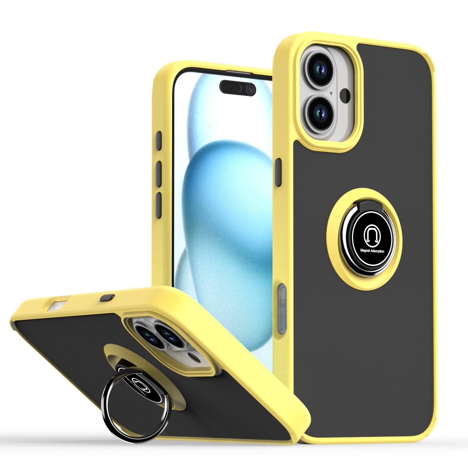 For iPhone 16 Plus Q Shadow 1 Series TPU + PC Phone Case with Ring(Yellow) - Shopkiz.com