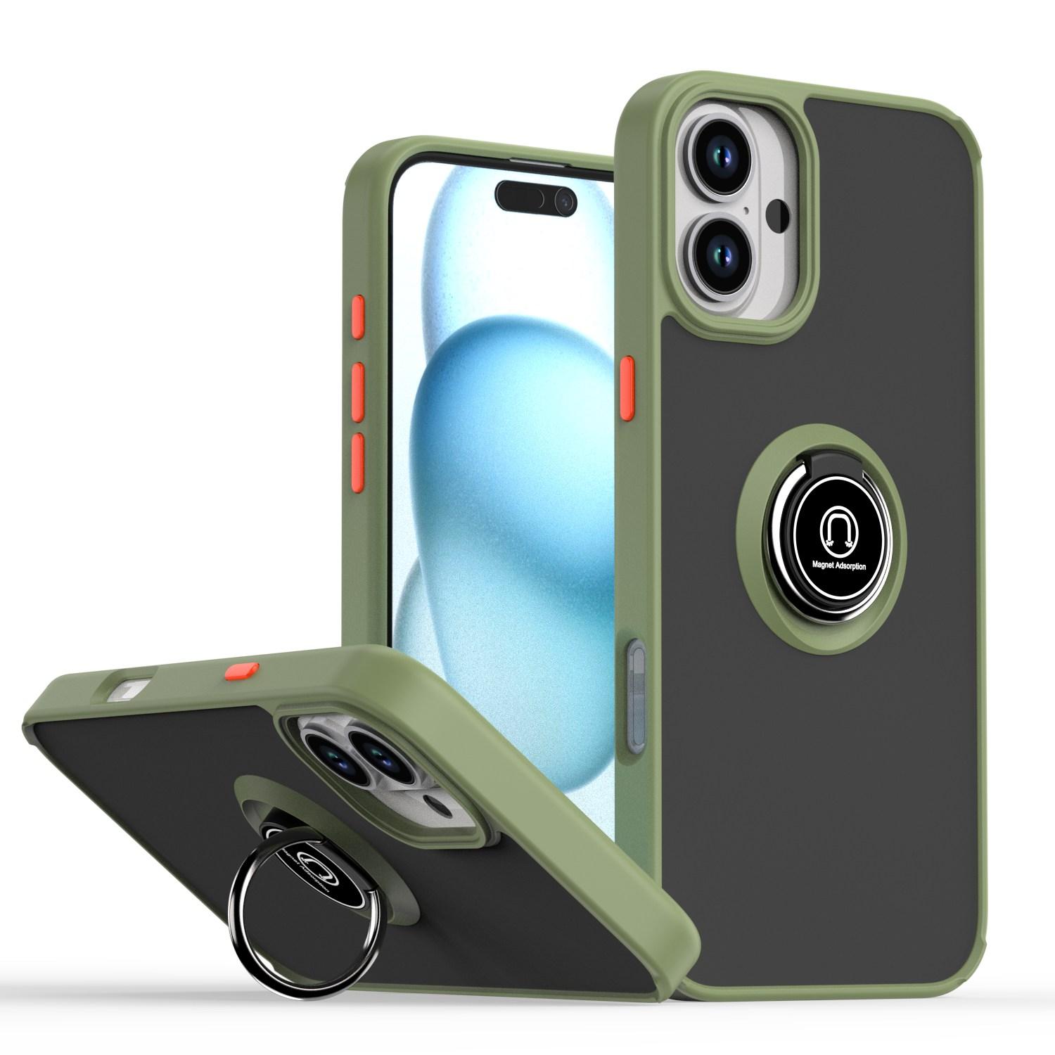 For iPhone 16 Plus Q Shadow 1 Series TPU + PC Phone Case with Ring(Army Green) - Shopkiz.com