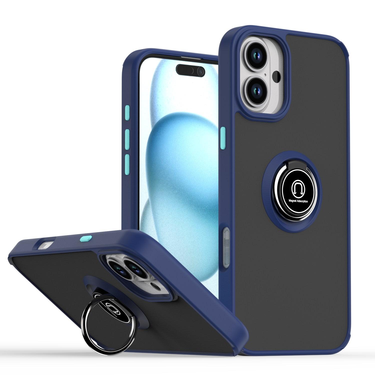 For iPhone 16 Plus Q Shadow 1 Series TPU + PC Phone Case with Ring(Royal Blue) - Shopkiz.com