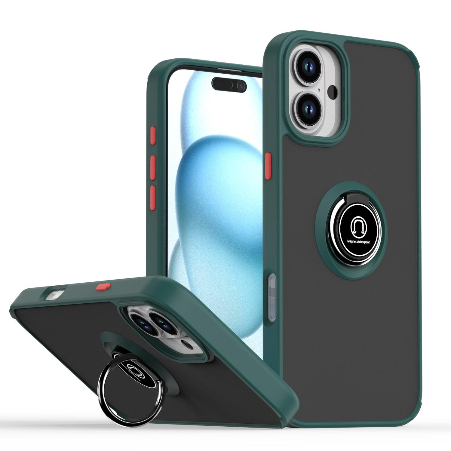 For iPhone 16 Plus Q Shadow 1 Series TPU + PC Phone Case with Ring(Dark Green) - Shopkiz.com