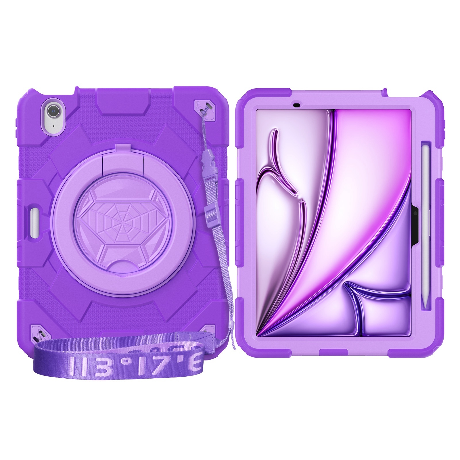 For iPad Air 11 2026 / 2025 / 2024 Spider Rotation Handle Silicone Hybrid PC Tablet Case(Purple) - Shopkiz.com