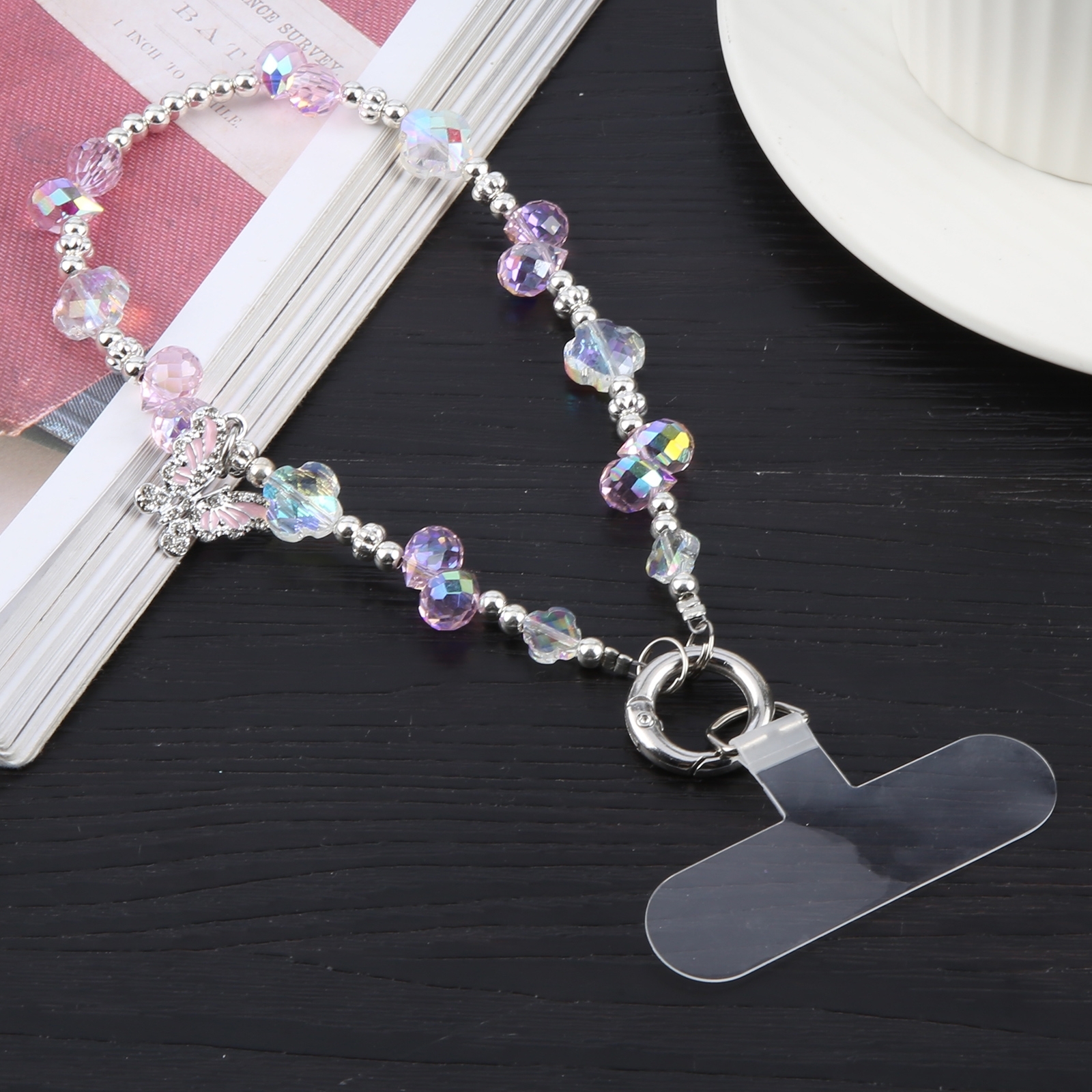 Pink Butterfly Bling Beads Chain Anti-lost Short Lanyard(Pink) - Shopkiz.com