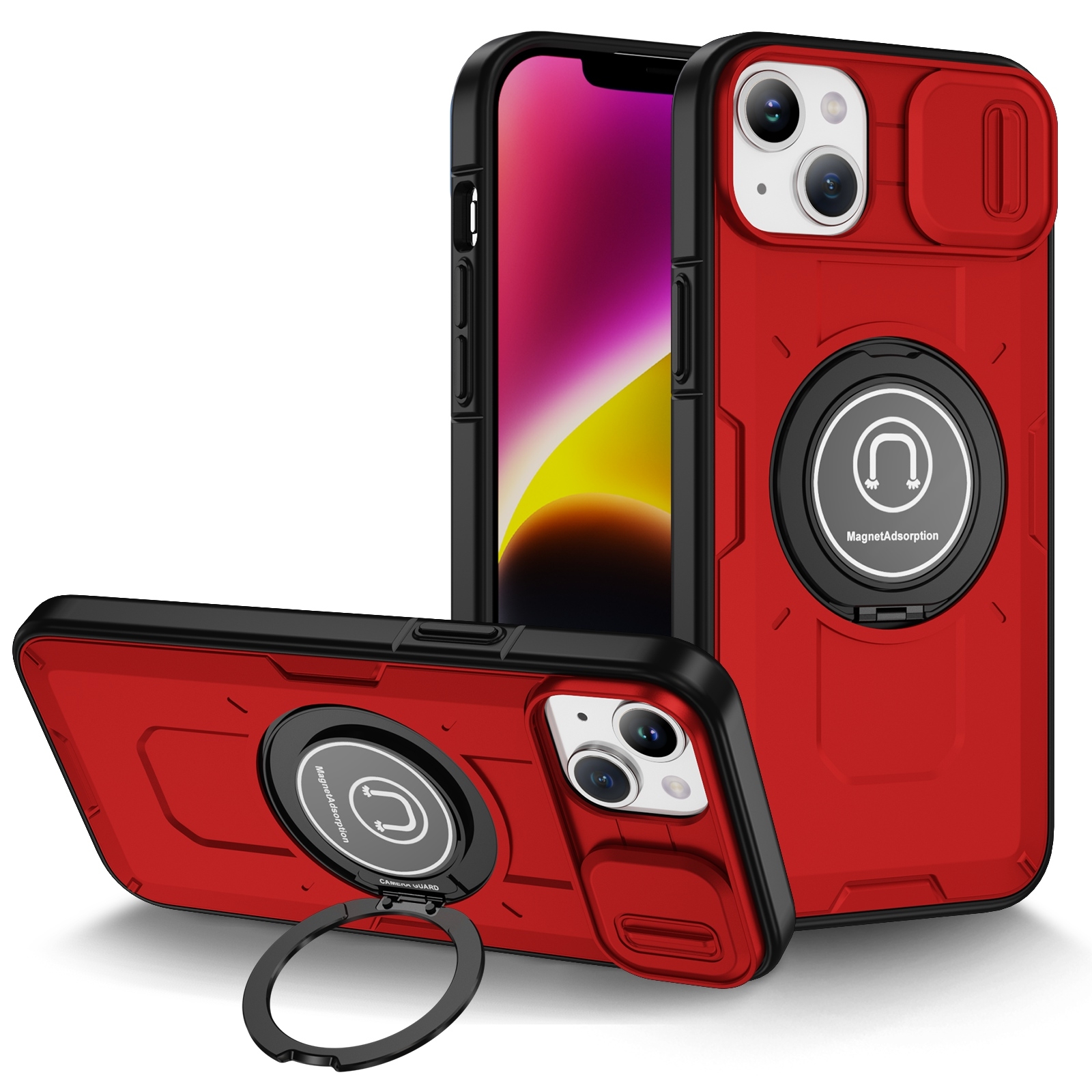 For iPhone 14 Plus Sliding Camshield TPU Hybrid PC Magnetic Holder Phone Case(Red) - Shopkiz.com