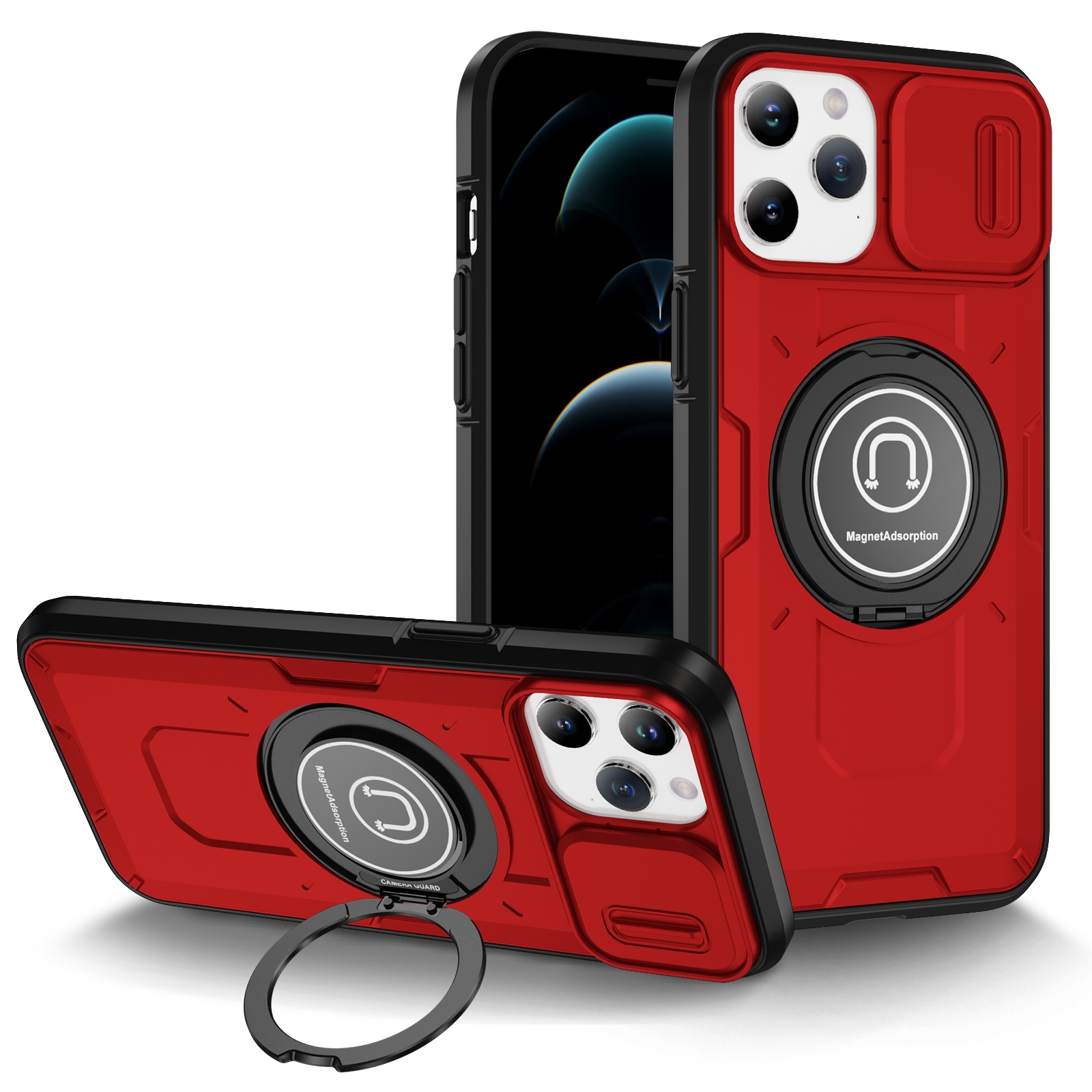 For iPhone 12 Pro Sliding Camshield TPU Hybrid PC Magnetic Holder Phone Case(Red) - Shopkiz.com