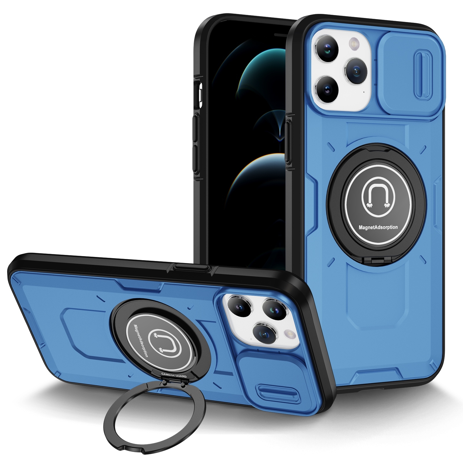 For iPhone 12 Pro Sliding Camshield TPU Hybrid PC Magnetic Holder Phone Case(Sky Blue) - Shopkiz.com