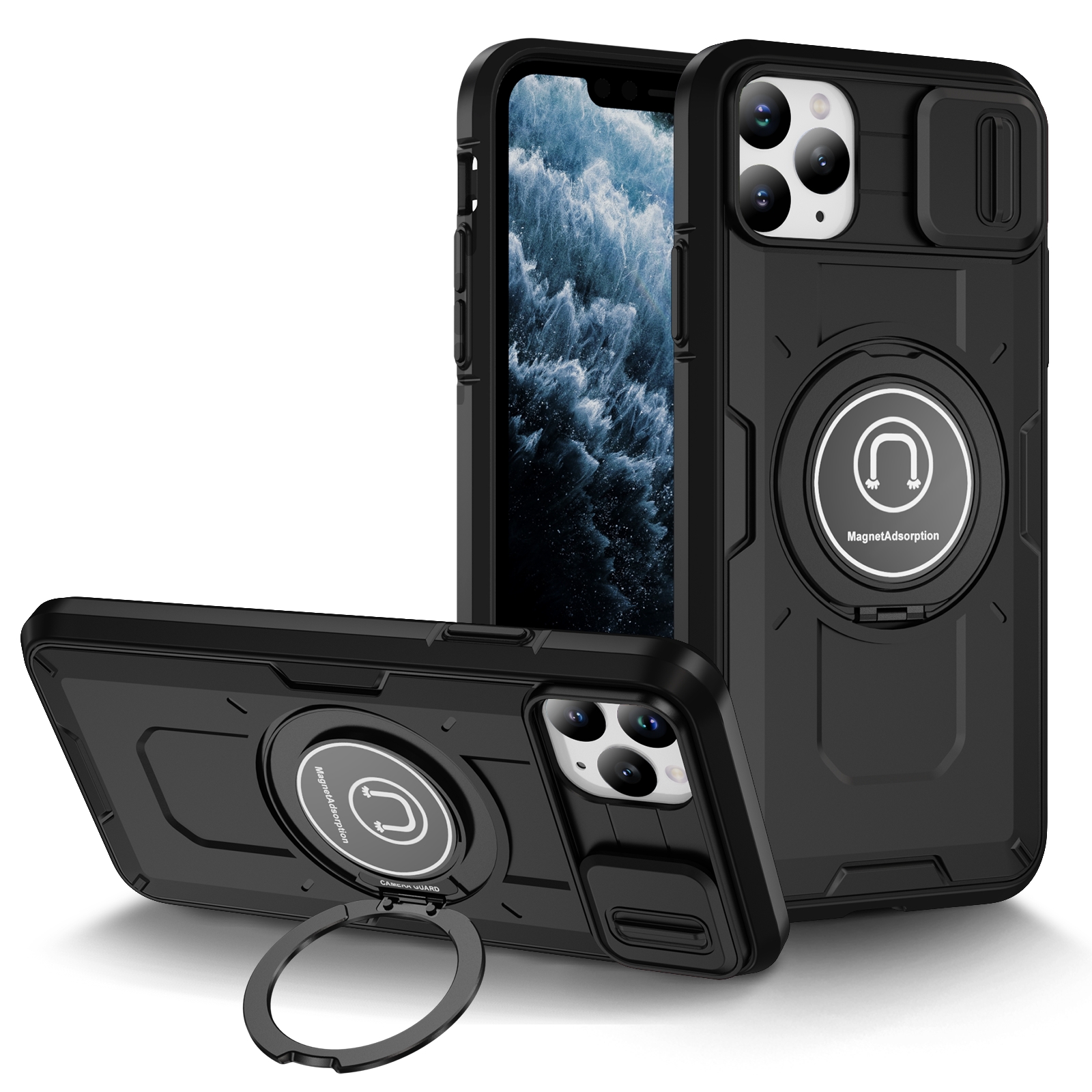 For iPhone 11 Pro Sliding Camshield TPU Hybrid PC Magnetic Holder Phone Case(Black) - Shopkiz.com