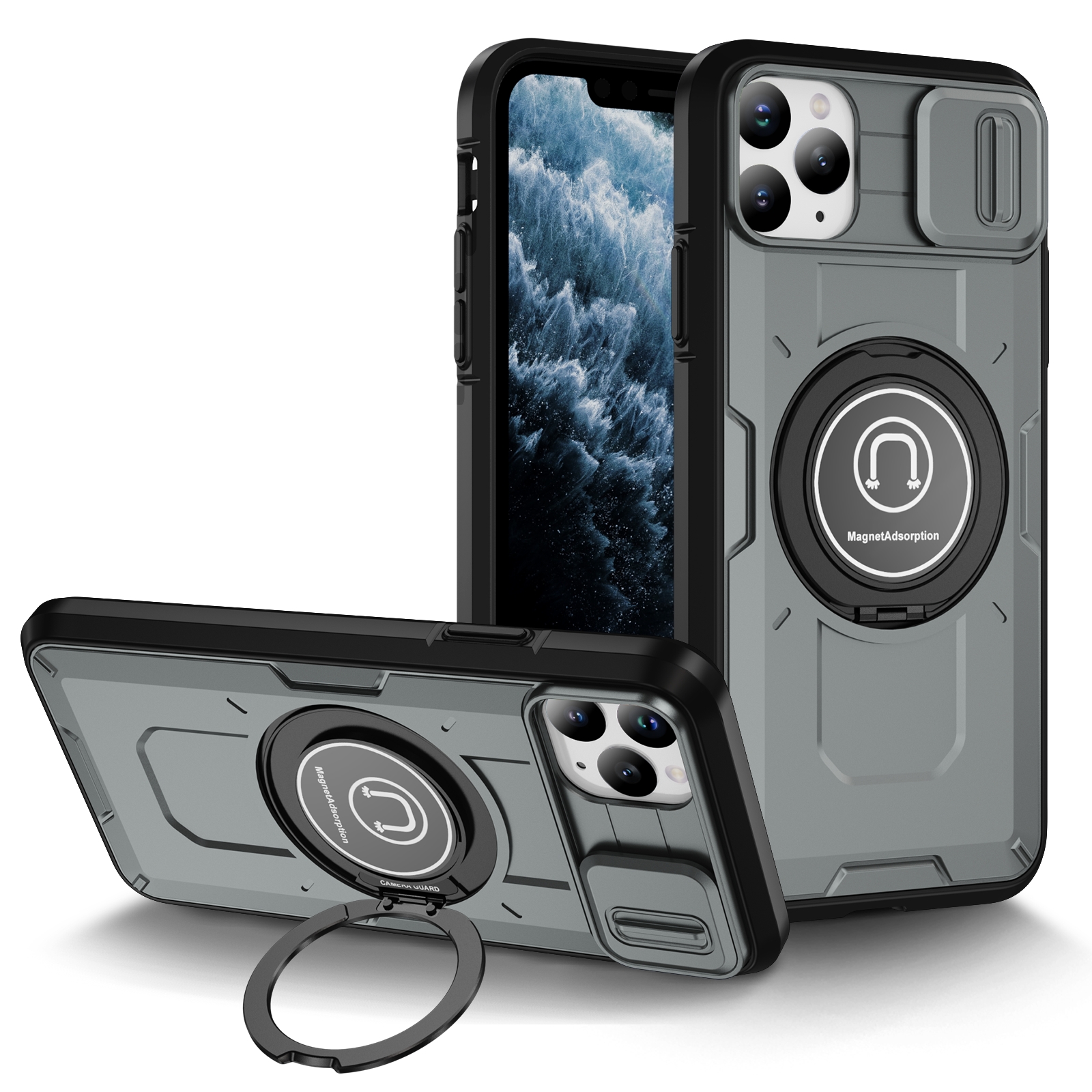 For iPhone 11 Pro Sliding Camshield TPU Hybrid PC Magnetic Holder Phone Case(Grey) - Shopkiz.com