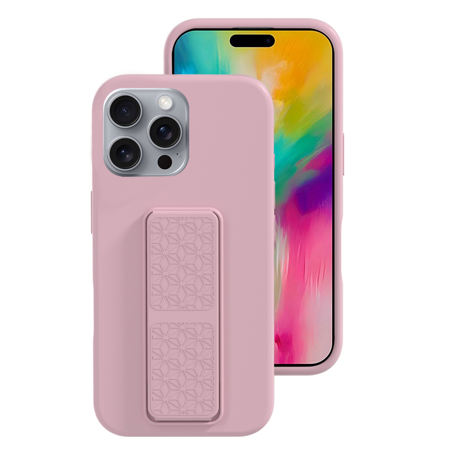 For iPhone 16 Pro Liquid Silicone Holder Phone Case(Sand Pink) - Shopkiz.com