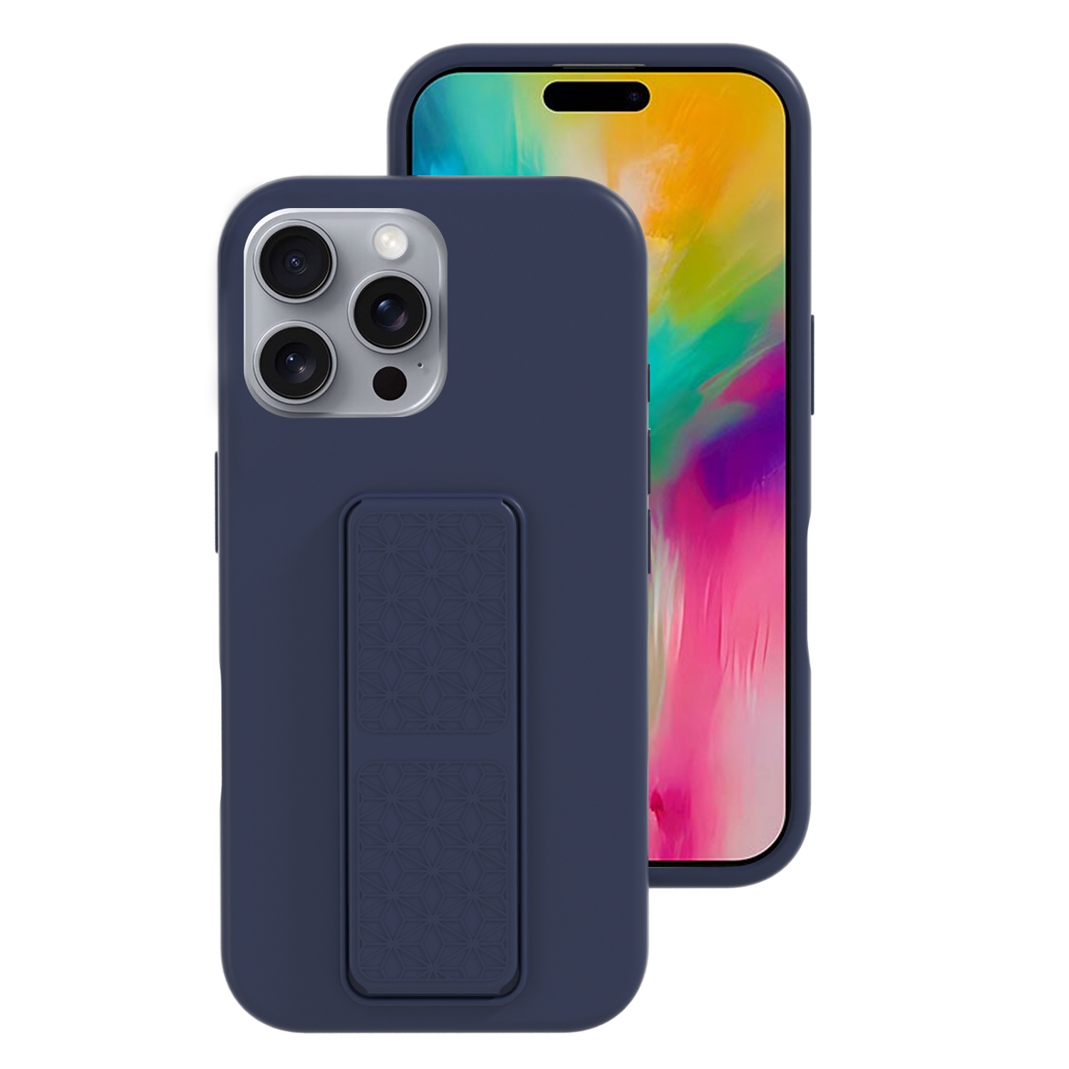 For iPhone 16 Pro Liquid Silicone Holder Phone Case(Midnight Blue) - Shopkiz.com