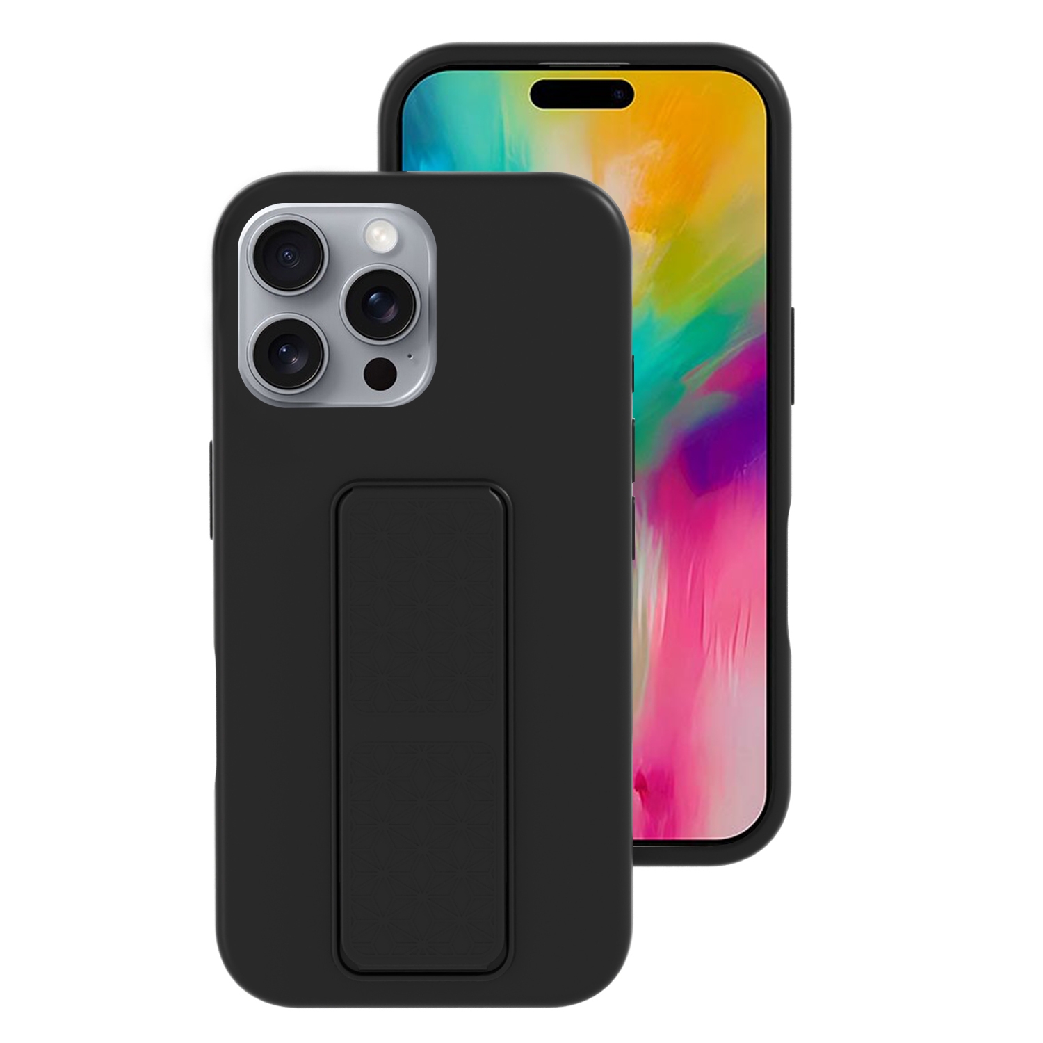 For iPhone 16 Pro Max Liquid Silicone Holder Phone Case(Black) - Shopkiz.com