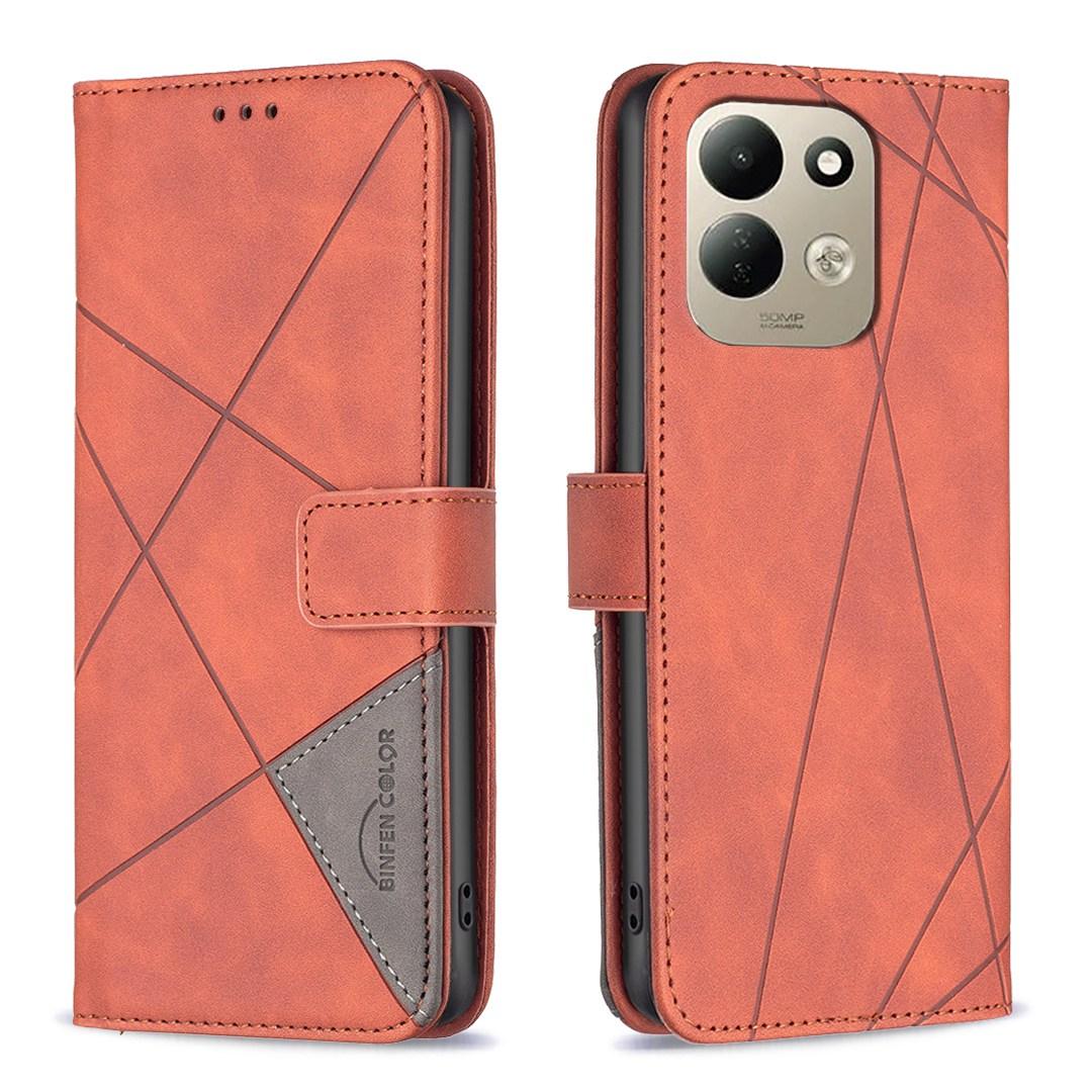 For Redmi 17 4G / 5G Global 170mm Magnetic Buckle Rhombus Texture Leather Phone Case(Brown) - Shopkiz.com