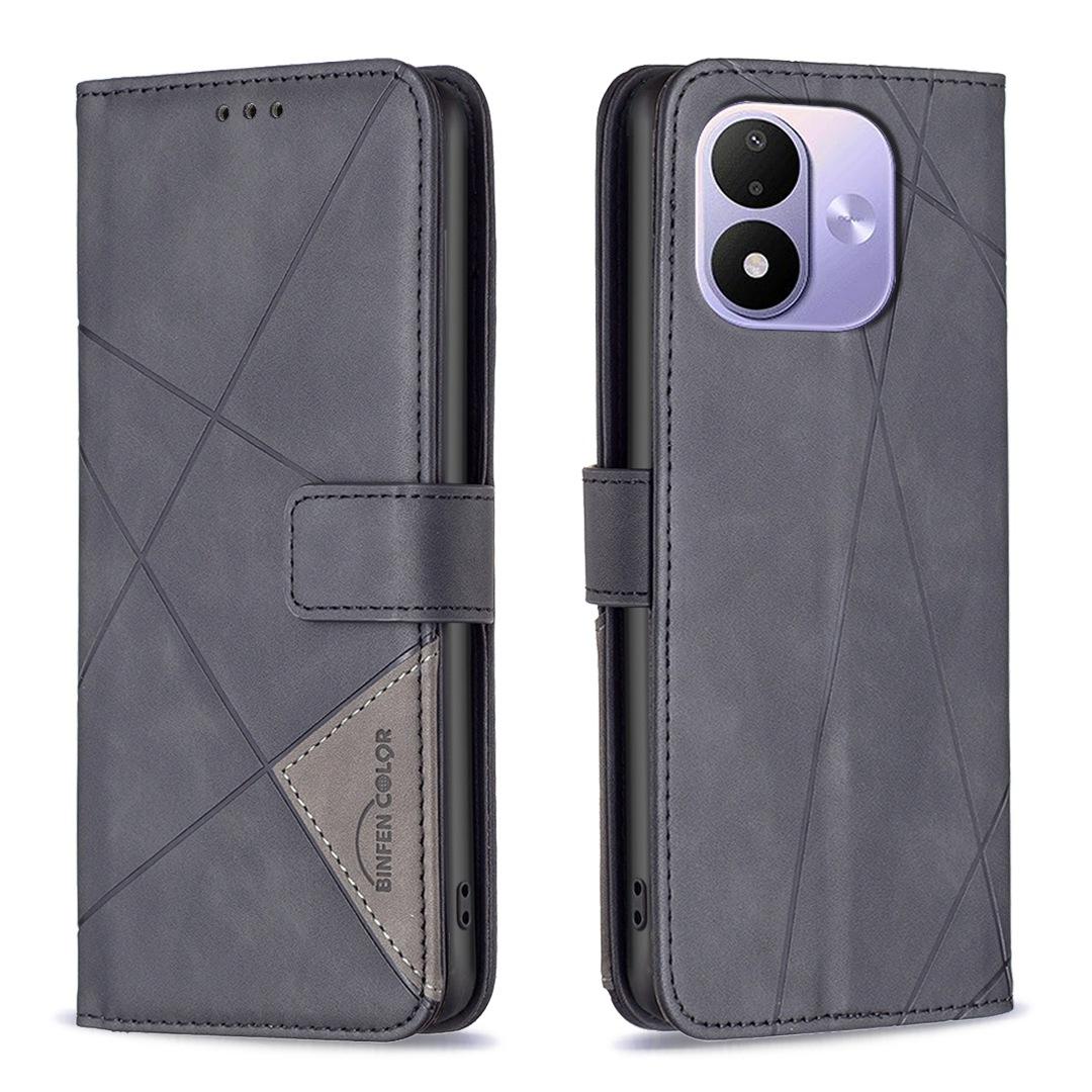 For Redmi Note 17 4G Global 171mm Magnetic Buckle Rhombus Texture Leather Phone Case(Black) - Shopkiz.com
