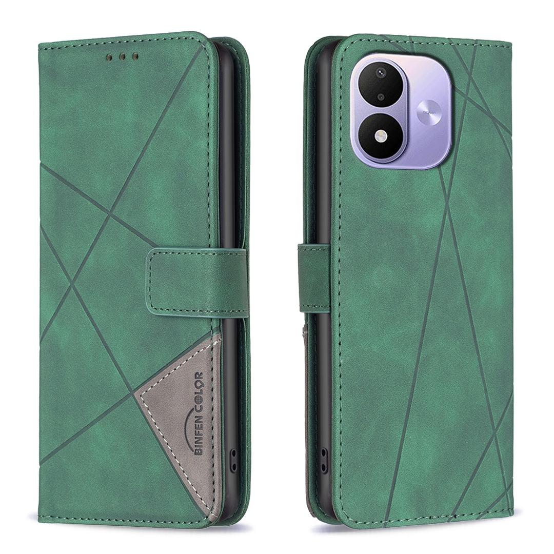 For Redmi Note 17 4G Global 171mm Magnetic Buckle Rhombus Texture Leather Phone Case(Green) - Shopkiz.com