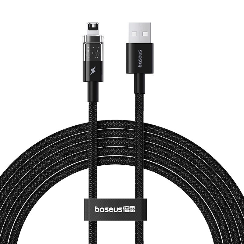 Baseus Gem Transparent 2.4A USB to 8 Pin Fast Charging Data Cable, Length:2m(Black) - Shopkiz.com