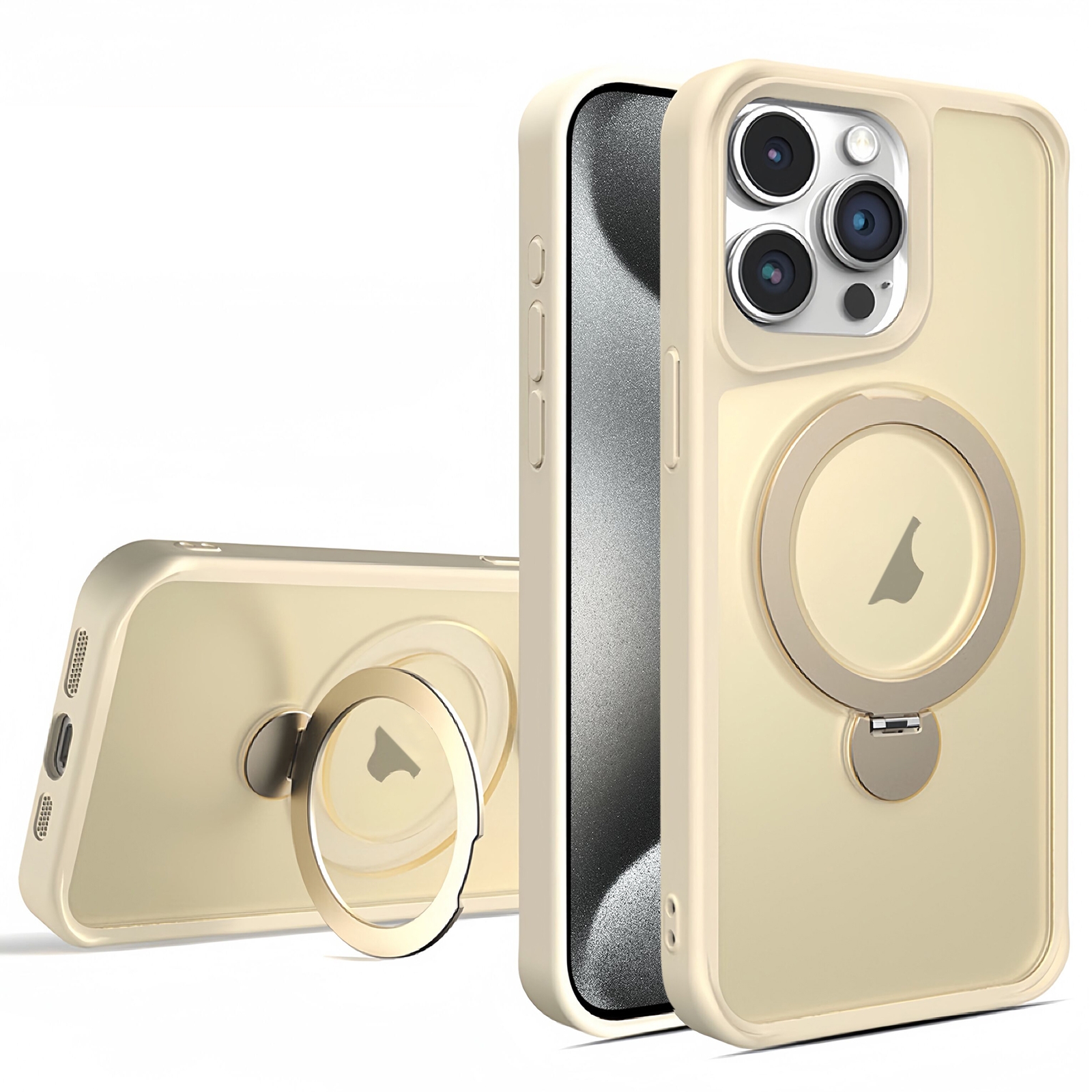 For iPhone 15 Pro Invisible Fulcrum Holder MagSafe Phone Case(Beige) - Shopkiz.com