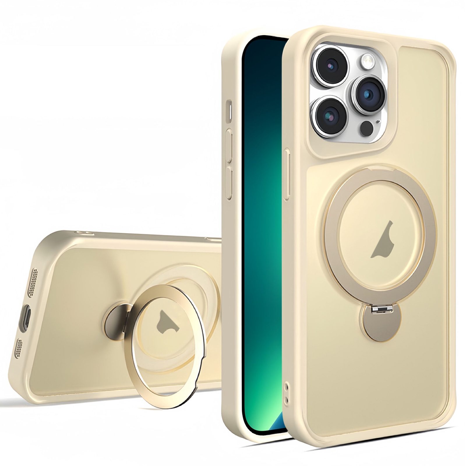 For iPhone 13 Pro Invisible Fulcrum Holder MagSafe Phone Case(Beige) - Shopkiz.com