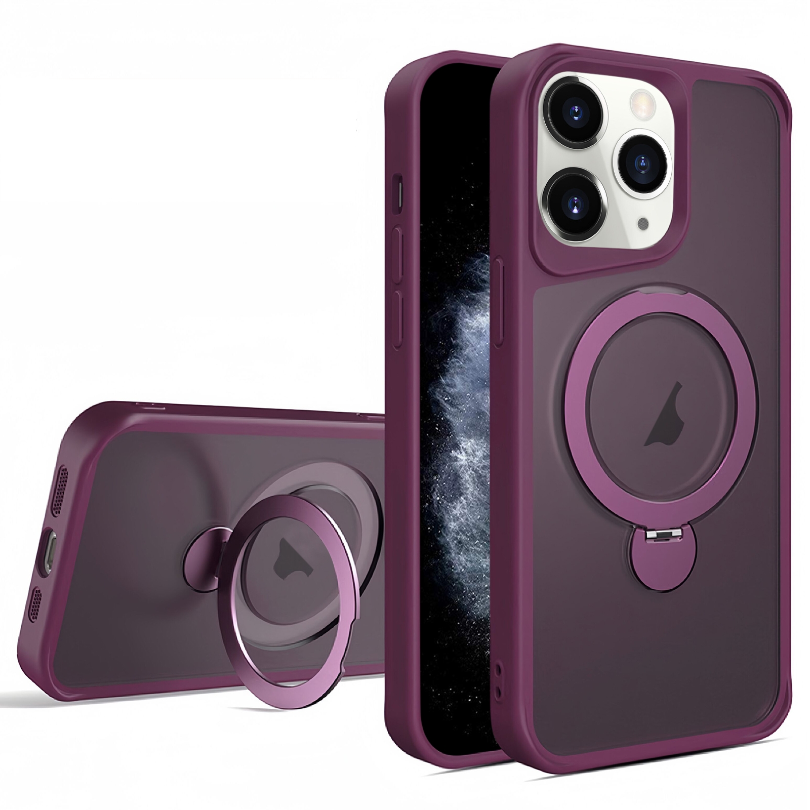 For iPhone 11 Pro Invisible Fulcrum Holder MagSafe Phone Case(Wine Red) - Shopkiz.com