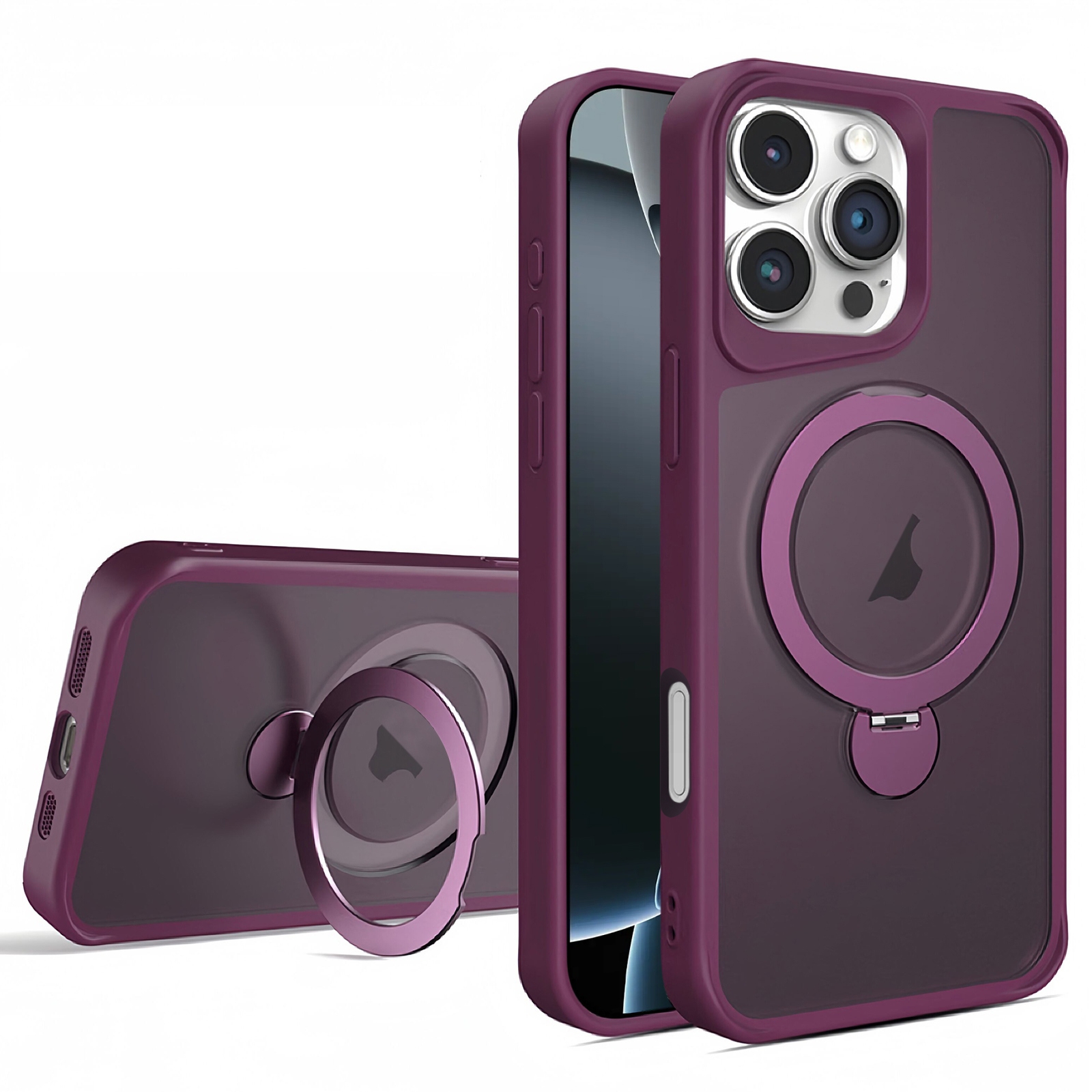 For iPhone 16 Pro Max Invisible Fulcrum Holder MagSafe Phone Case(Wine Red) - Shopkiz.com