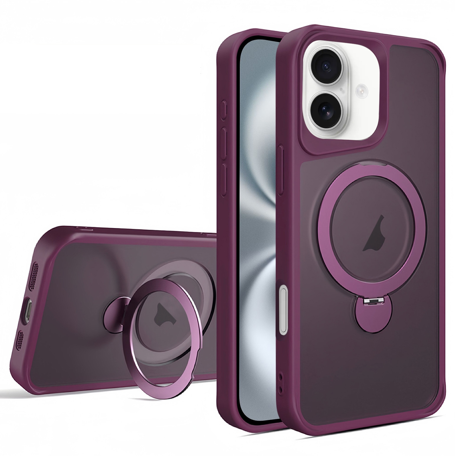 For iPhone 16 Invisible Fulcrum Holder MagSafe Phone Case(Wine Red) - Shopkiz.com
