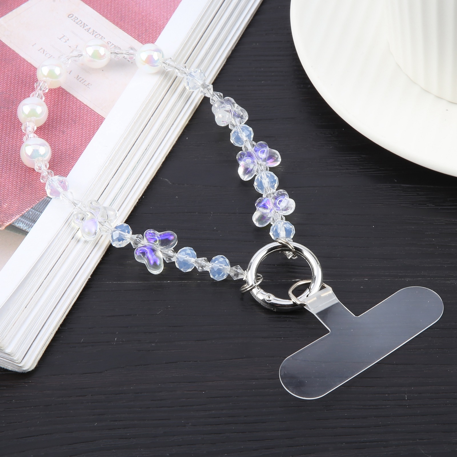Mobile Phone Anti-lost Transparent Butterfly Short Bead Chain(White) - Shopkiz.com