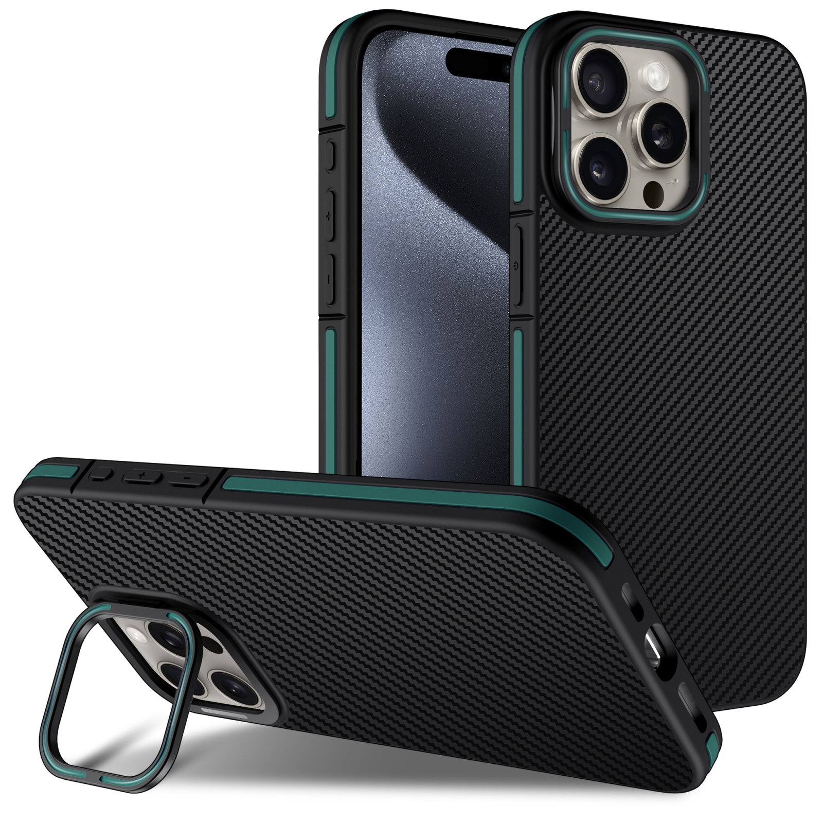 For iPhone 13 Pro Carbon Fiber Texture Lens Holder TPU Phone Case(Green) - Shopkiz.com