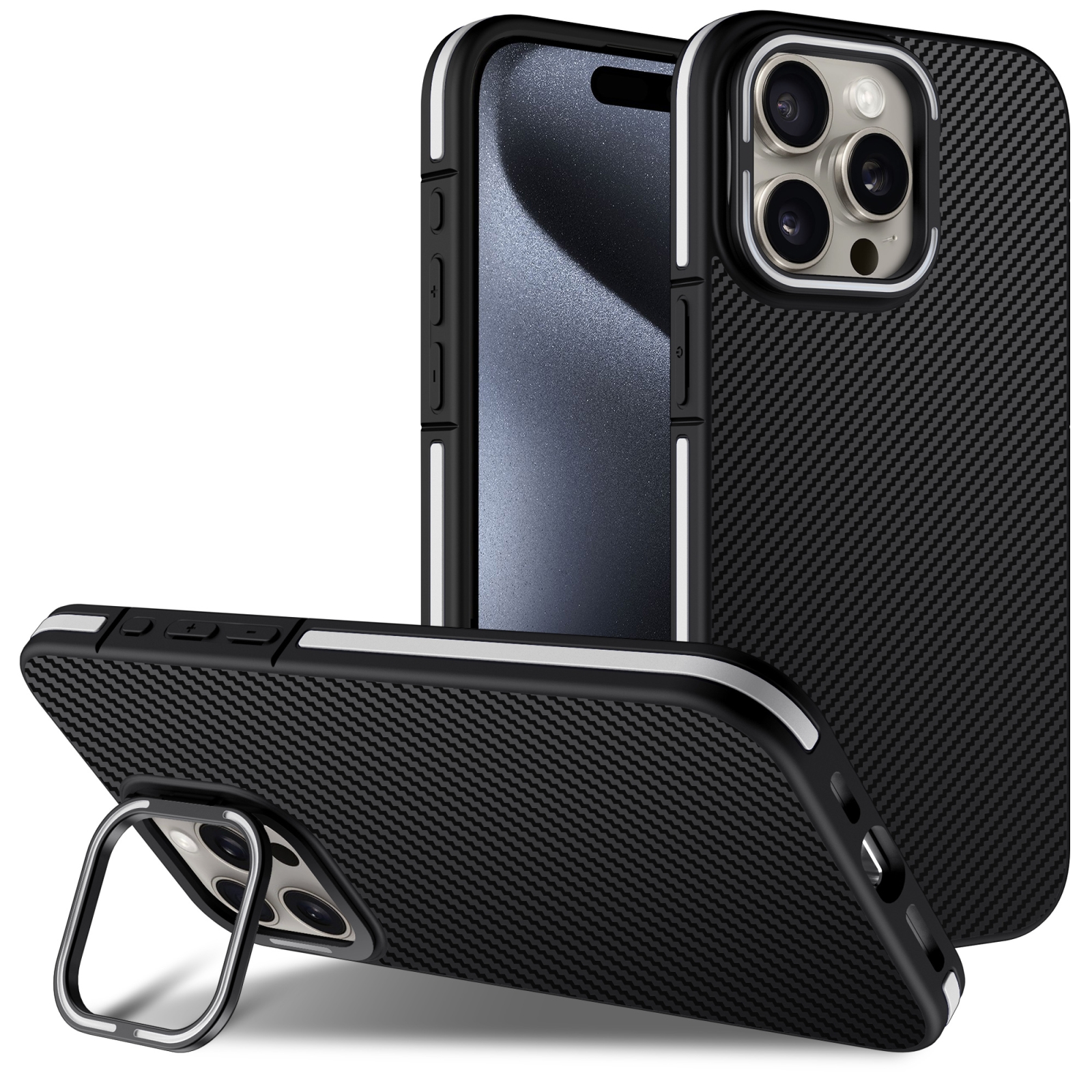 For iPhone 13 Pro Max / 12 Pro Max Carbon Fiber Texture Lens Holder TPU Phone Case(White) - Shopkiz.com