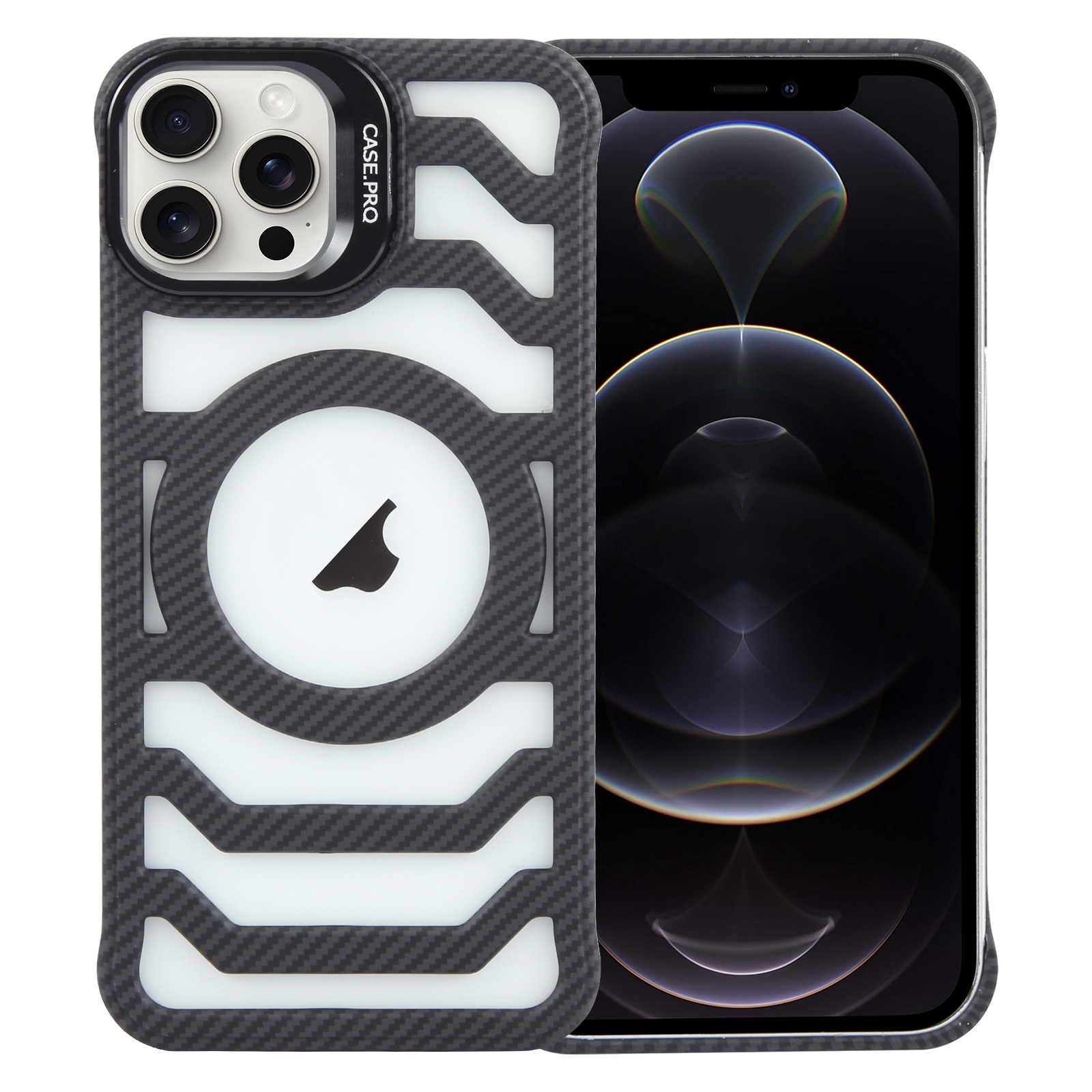 For iPhone 12 Pro Borderless Carbon Fiber Lens Protection Bracket MagSafe Phone Case(Black) - Shopkiz.com