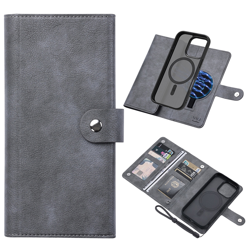 For iPhone 16 Pro ViLi GVA Series MagSafe Magnetic RFID Leather Phone Case(Grey) - Shopkiz.com