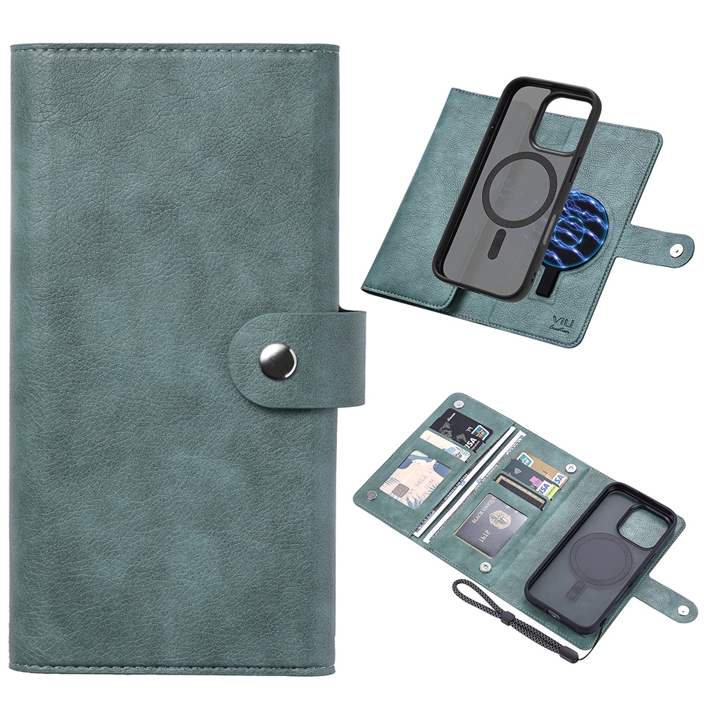 For iPhone 16 Pro ViLi GVA Series MagSafe Magnetic RFID Leather Phone Case(Green) - Shopkiz.com