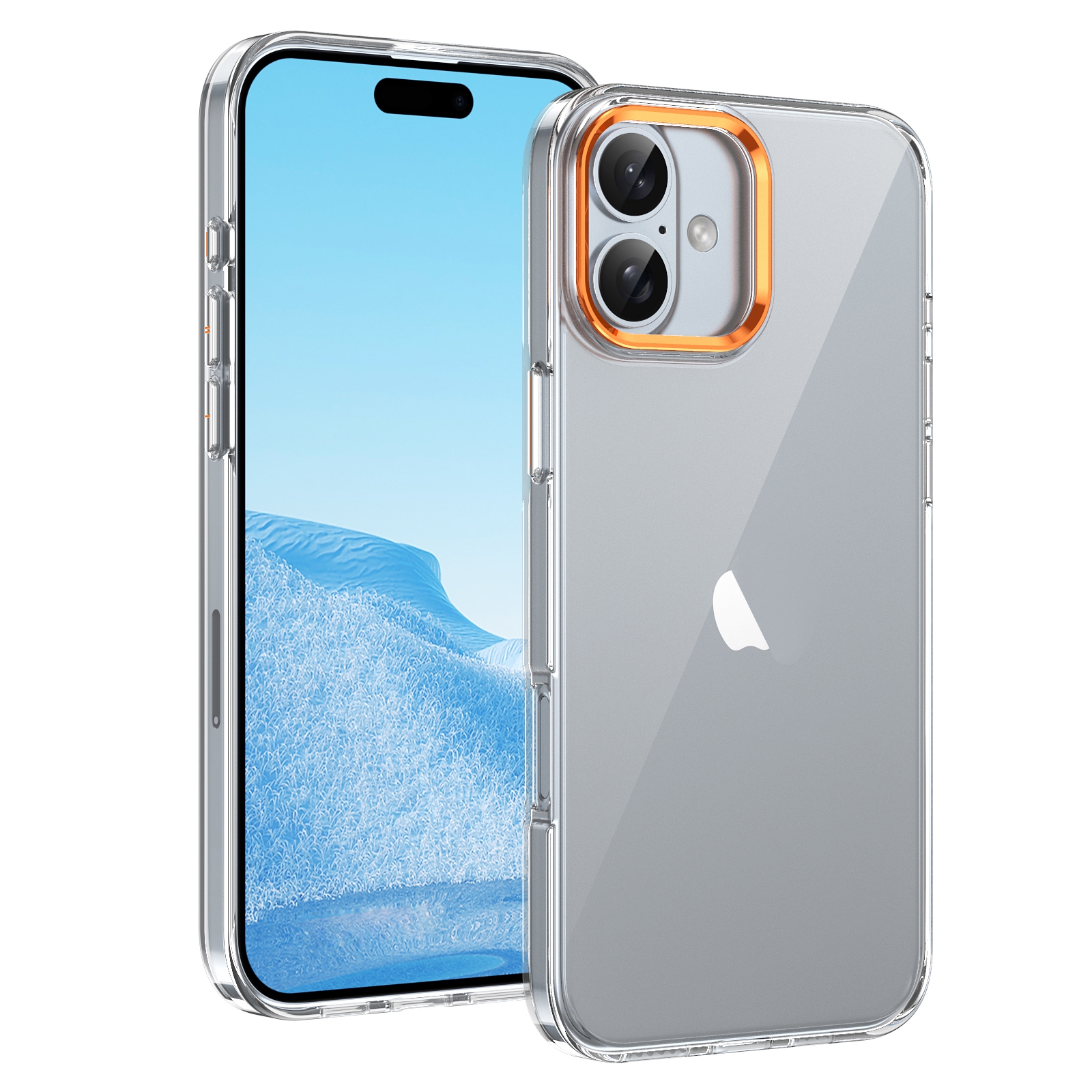 For iPhone 16 Plus Ice Feel HD Transparent PC Full Coverage Phone Case(Orange) - Shopkiz.com