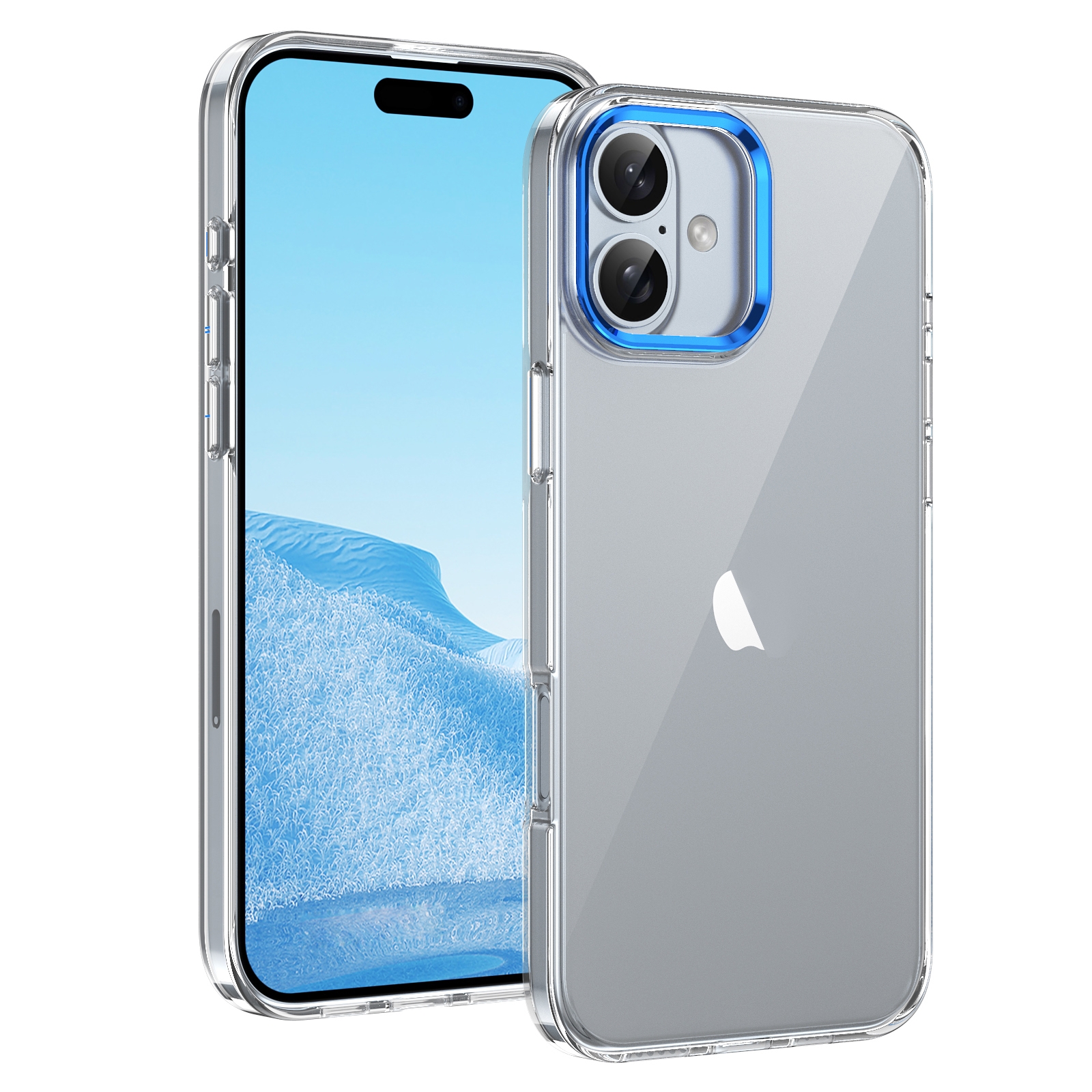 For iPhone 16 Plus Ice Feel HD Transparent PC Full Coverage Phone Case(Blue) - Shopkiz.com