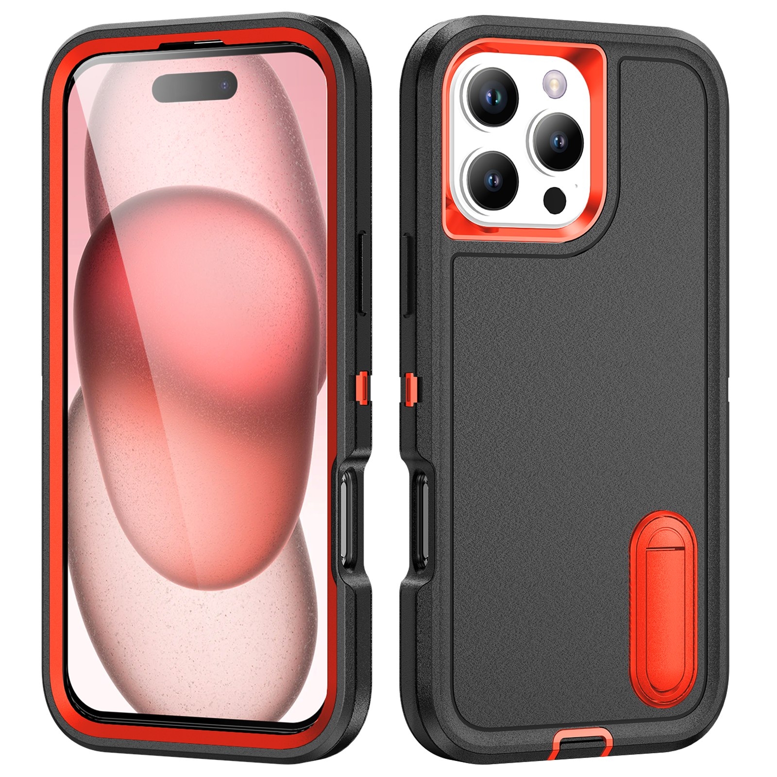 For iPhone 16 Pro Max Rugged PC + Silicone Phone Case with Holder(Black+Orange) - Shopkiz.com