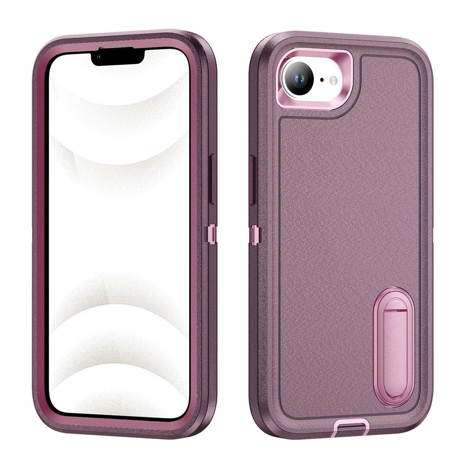 For iPhone 17e / 16e Rugged PC + Silicone Phone Case with Holder(Purple+Pink) - Shopkiz.com