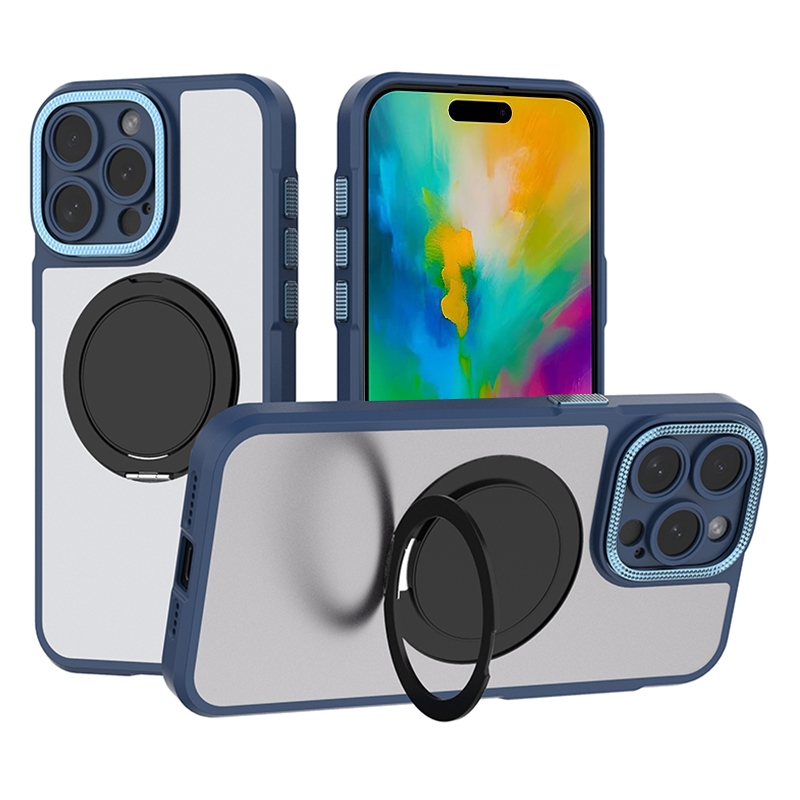 For iPhone 16 Pro Max Bodyguard Rotating Bracket MagSafe Phone Case(Blue) - Shopkiz.com