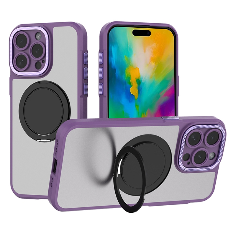 For iPhone 16 Pro Max Bodyguard Rotating Bracket MagSafe Phone Case(Purple) - Shopkiz.com
