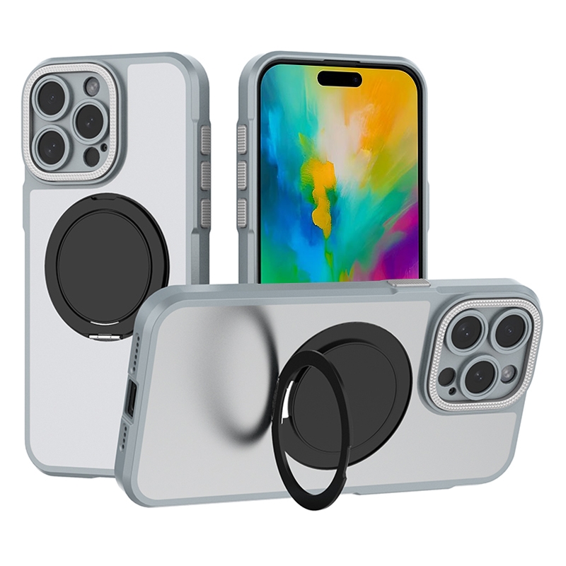 For iPhone 16 Pro Bodyguard Rotating Bracket MagSafe Phone Case(Grey) - Shopkiz.com