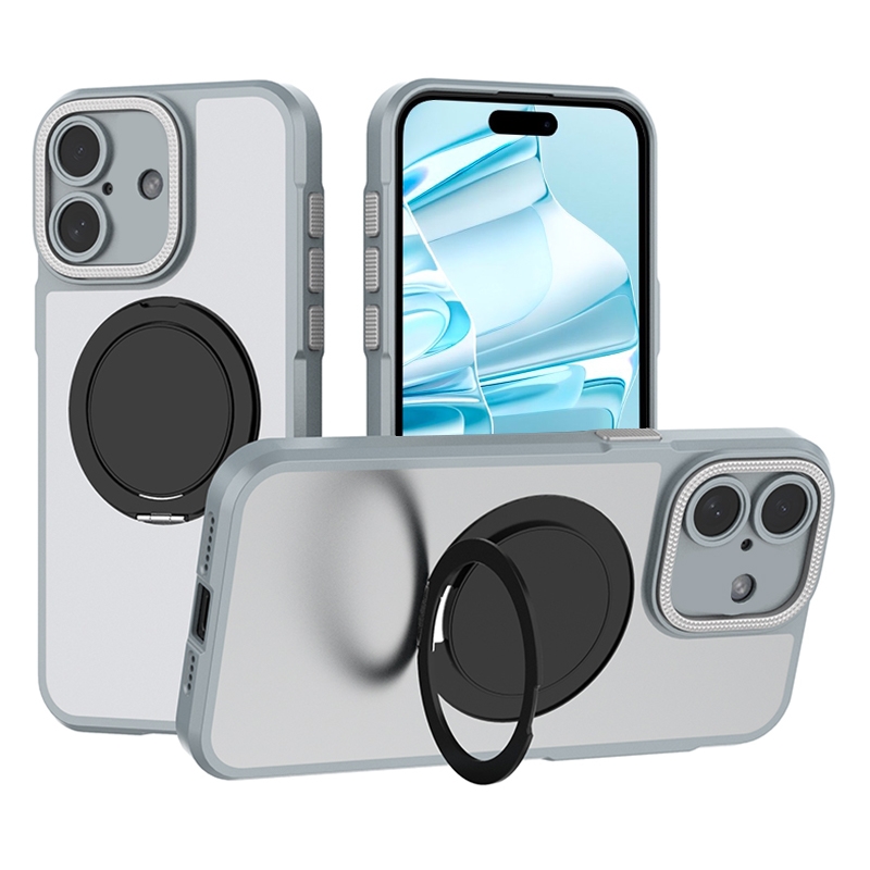 For iPhone 16 Plus Bodyguard Rotating Bracket MagSafe Phone Case(Grey) - Shopkiz.com