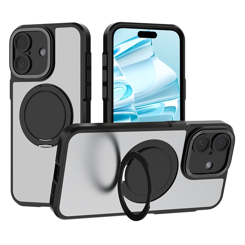 For iPhone 16 Bodyguard Rotating Bracket MagSafe Phone Case(Black) - Shopkiz.com